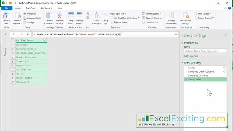 Get Sheet Names Using Power Query Filter