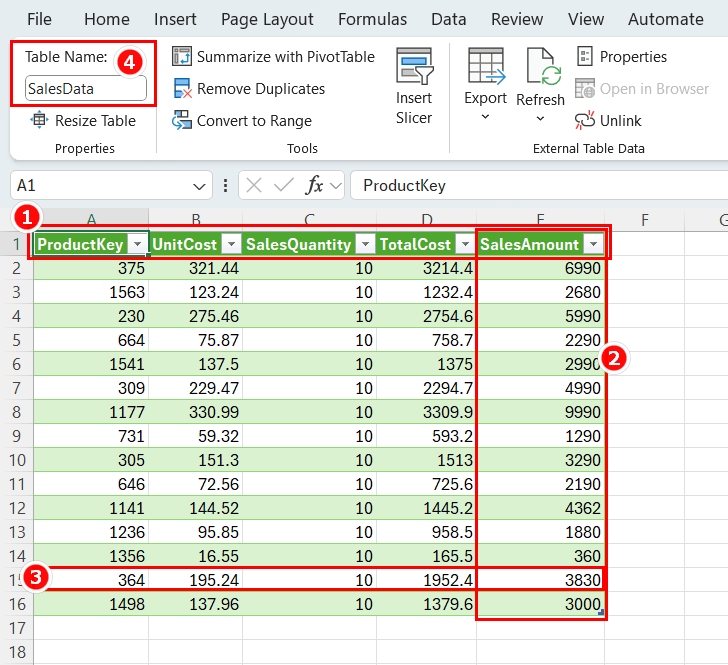 Excel Table Components