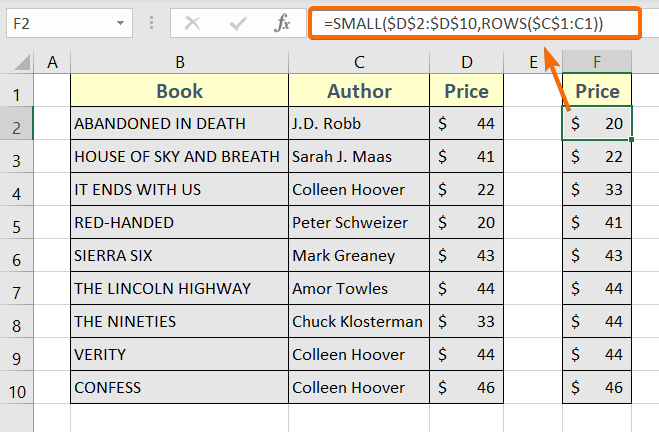 Sort data in Excel using a formula