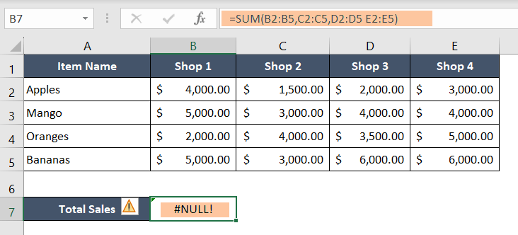 Incorrect Range Intersection Causing #NULL! Error in Excel