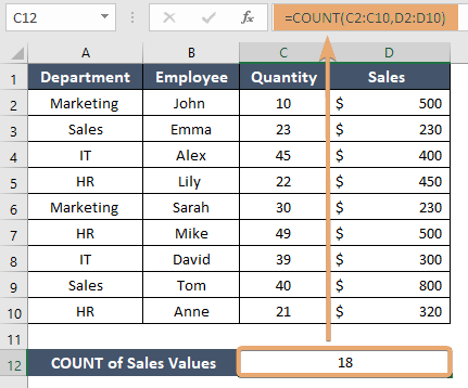 Applying COUNT function for multiple ranges in Excel