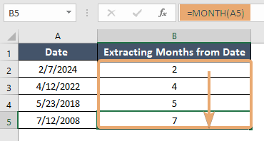 Applying MONTH function in Excel with sorted result