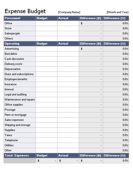 Download Expense Budget Spreadsheet