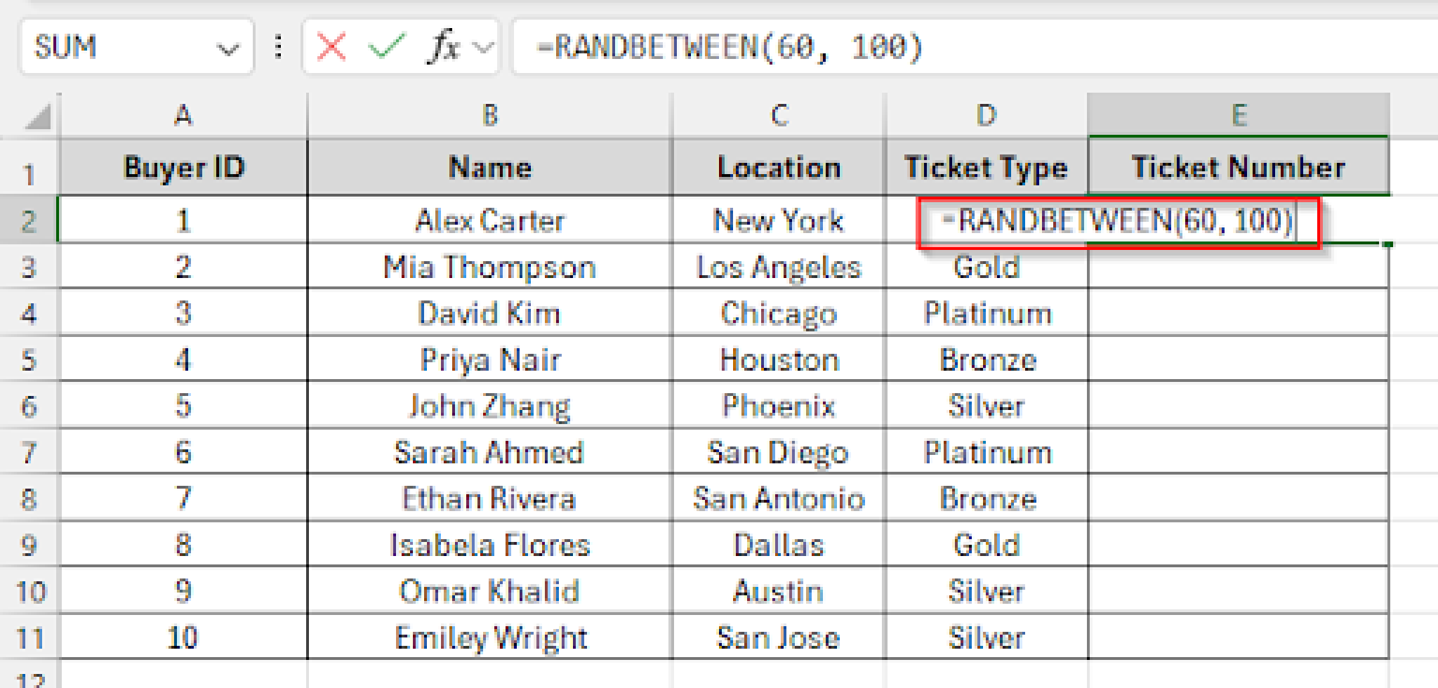 How to generate random numbers between a range in excel