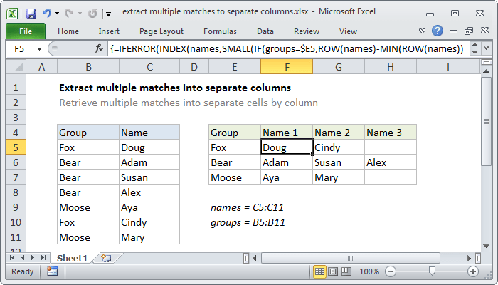 This tutorial explains how to get multiple values for a single lookup value. Excel Formula Extract Multiple Matches Into Separate Columns Exceljet