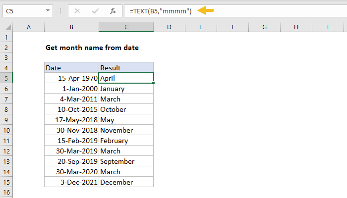 That excel recognizes and uses to display the converted text value in a format . Excel Formula Get Month Name From Date Exceljet