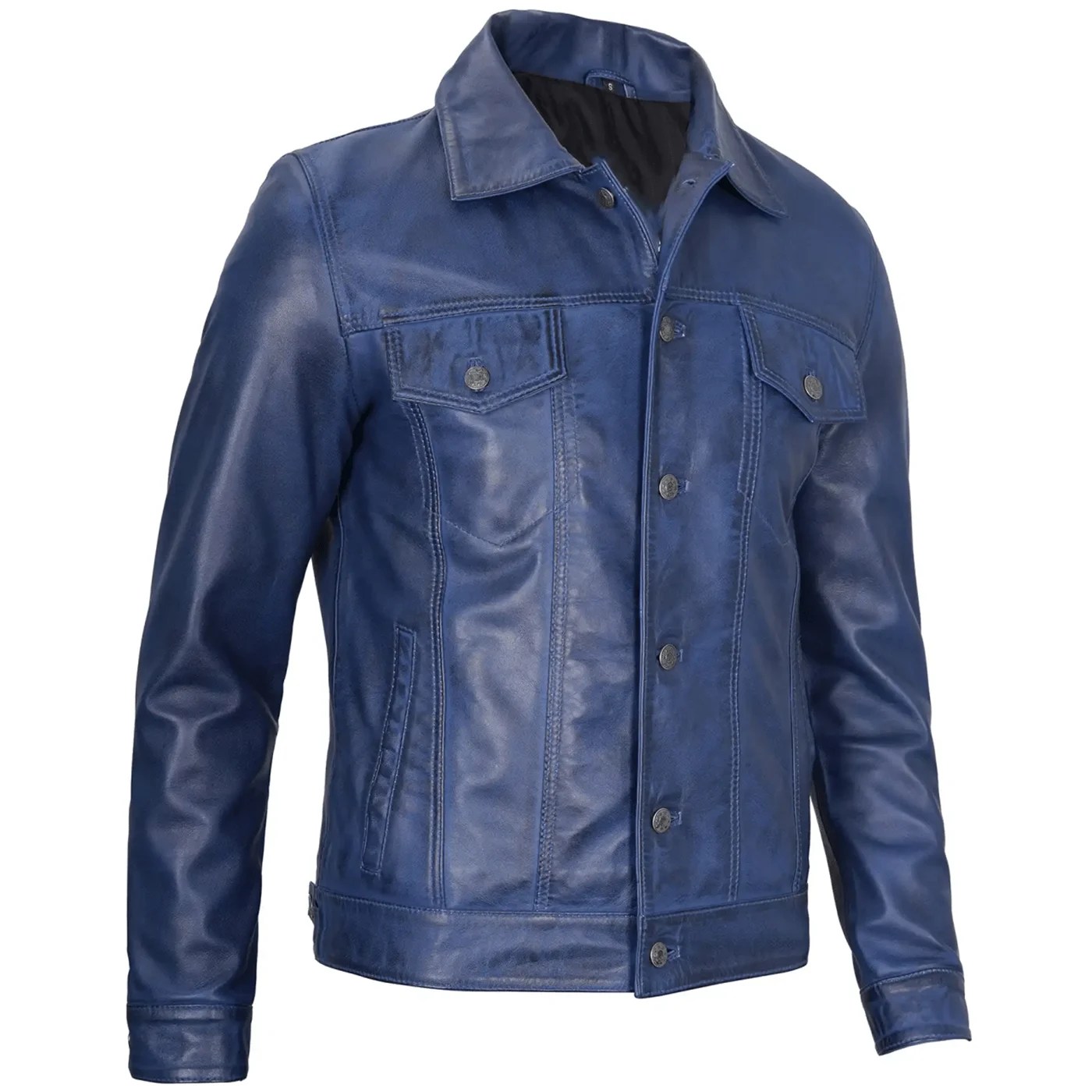 Blue Trucker leather Jacket