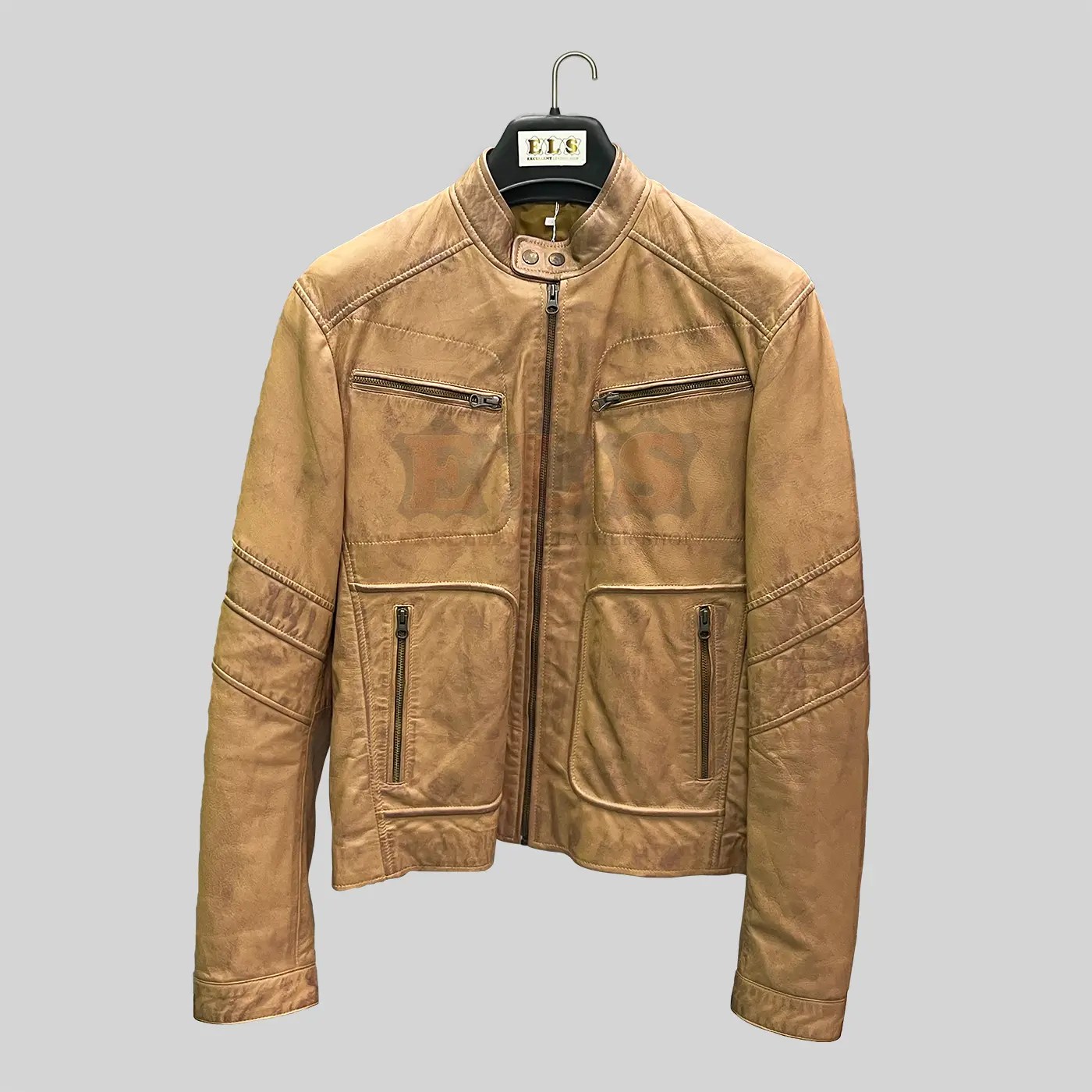 Buy Men Premium Camel Brown Leather Jacket | Moto Jacket