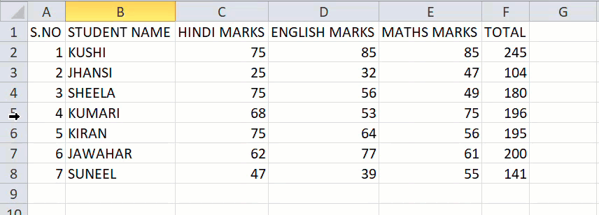 Add a Row in Excel Using Mouse