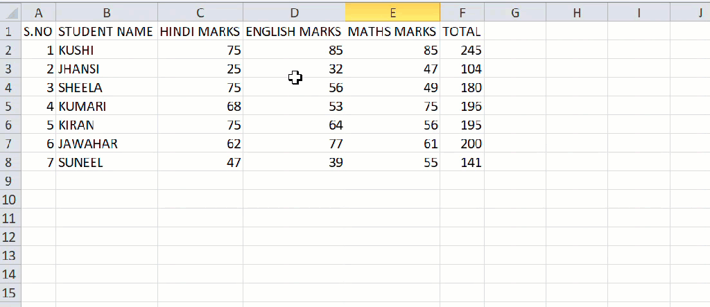 Delete a Row Using mouse Delete option