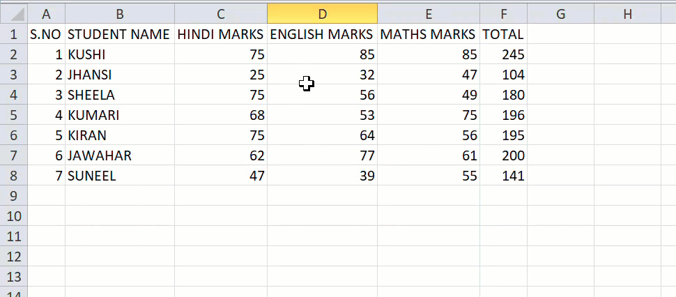 Add a Row in Excel Using Mouse Insert option