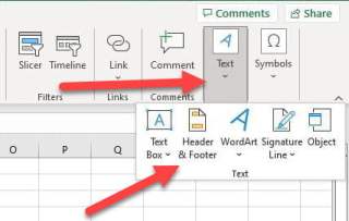 Header and Footer command in the Text group