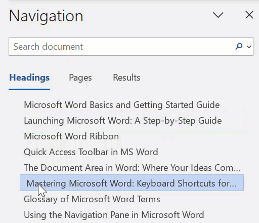 Reordering Content Using the Navigation Pane in Microsoft Word