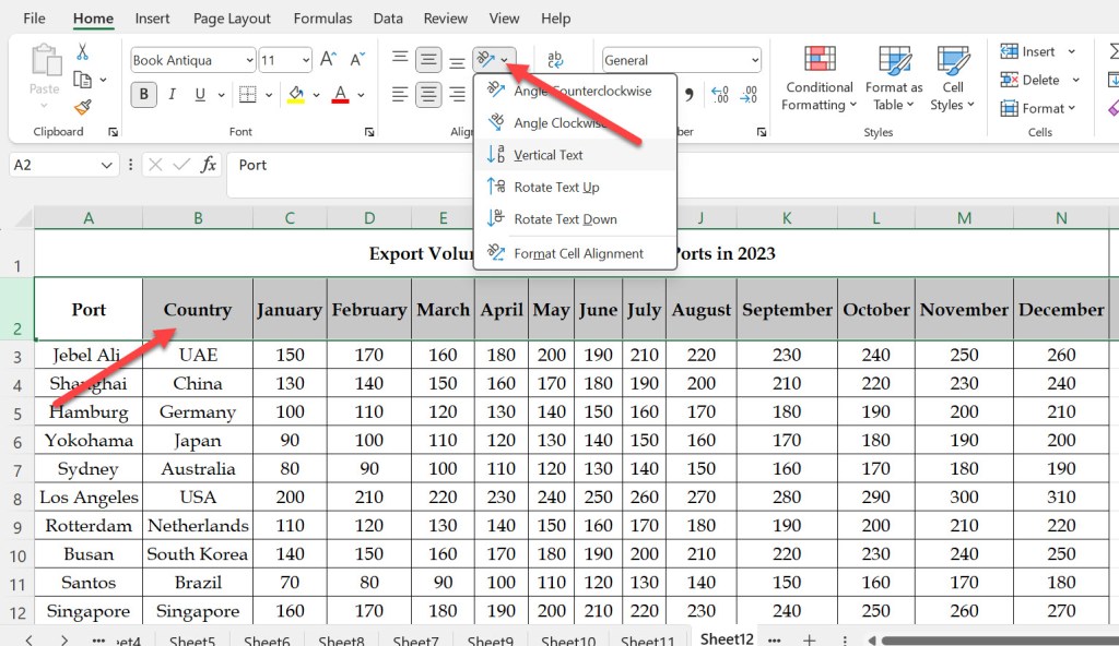 Rotate Text in Excel Using Ribbon