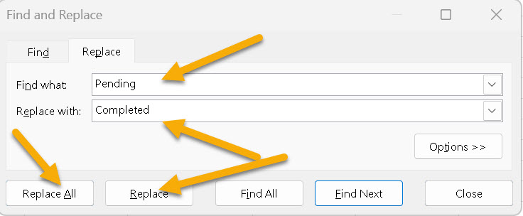 Replace dialog box