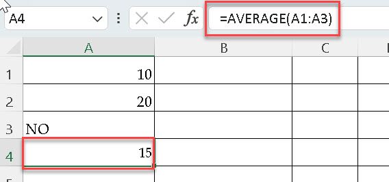 Text is ignored in AVERAGE Function in Excel