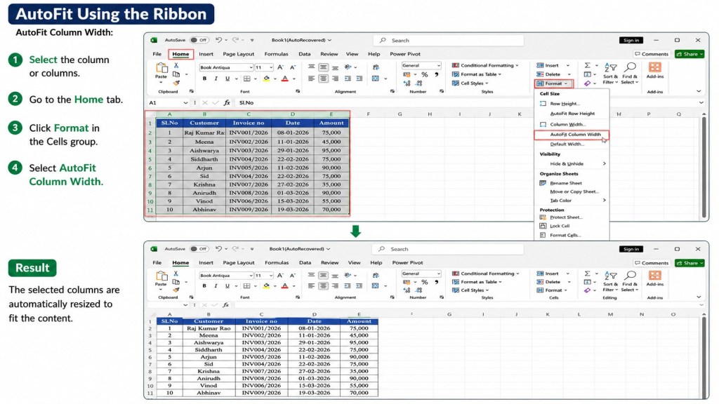 AutoFit Column Width Using the Ribbon