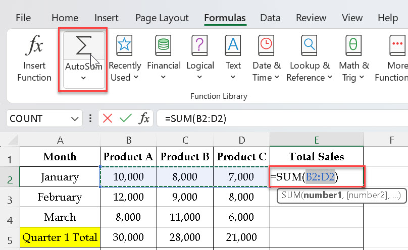 AutoSum for Rows
