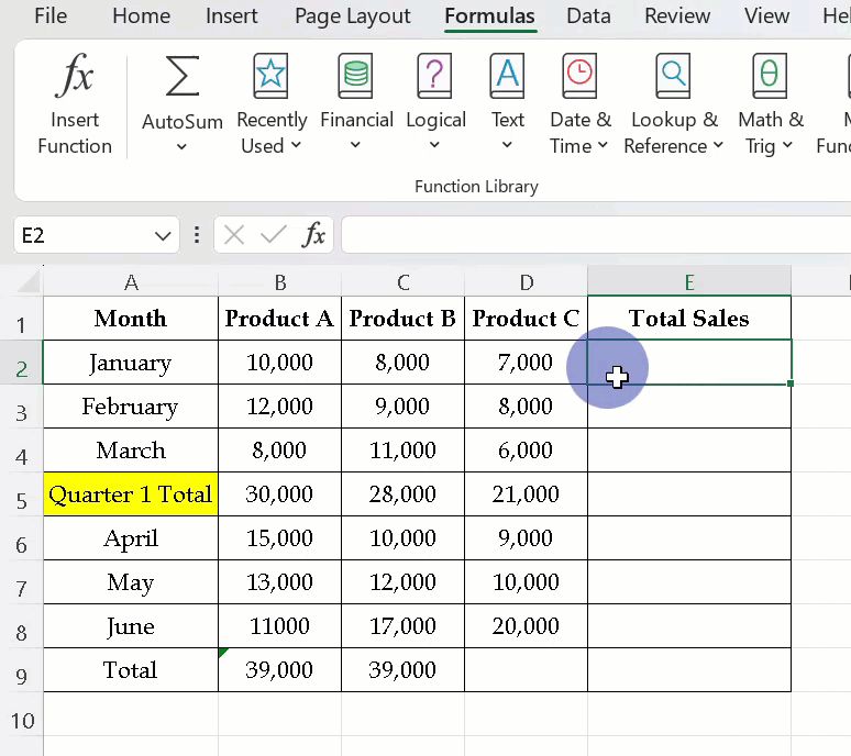 Use AutoSum for Many Rows