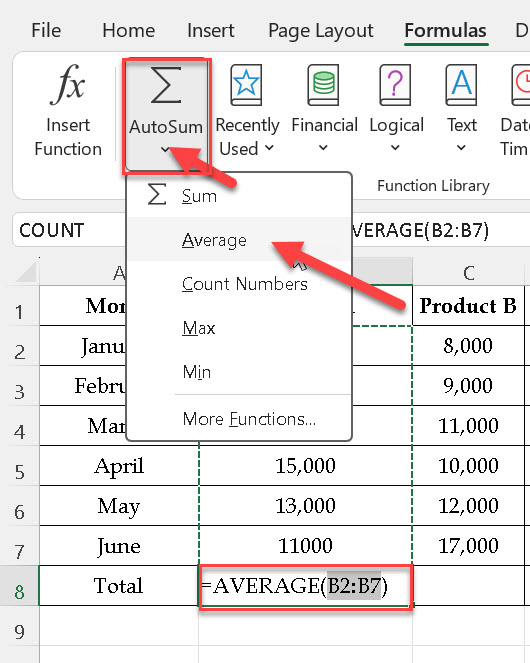 adding Average using AutoSum