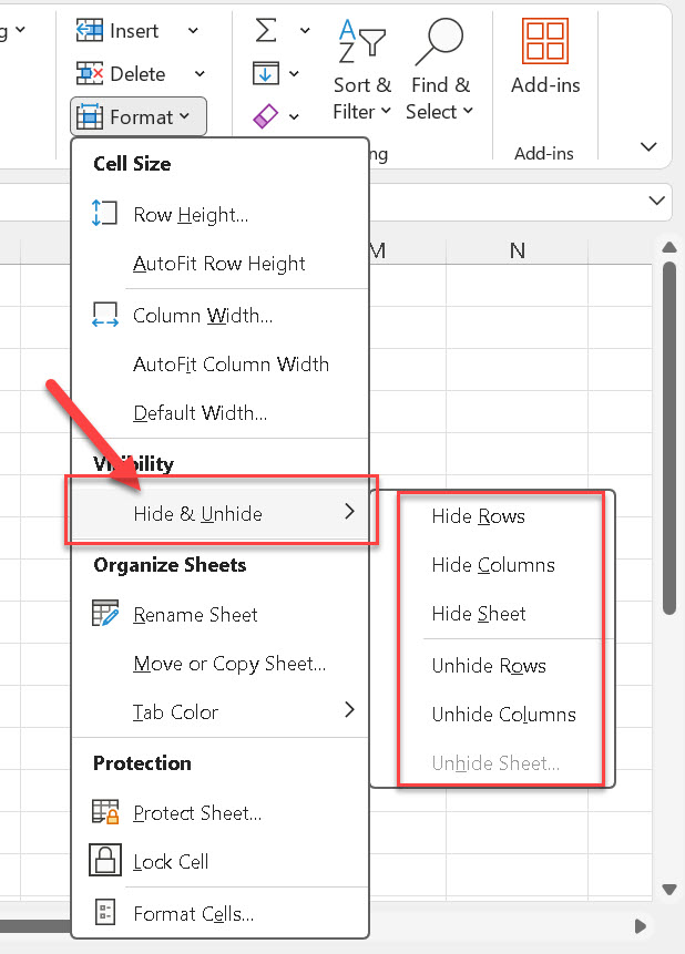 Hide and Unhide Rows or Columns Using the Ribbon