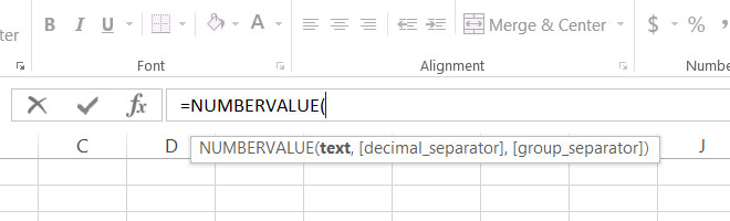 Functii Excel Numbervalue