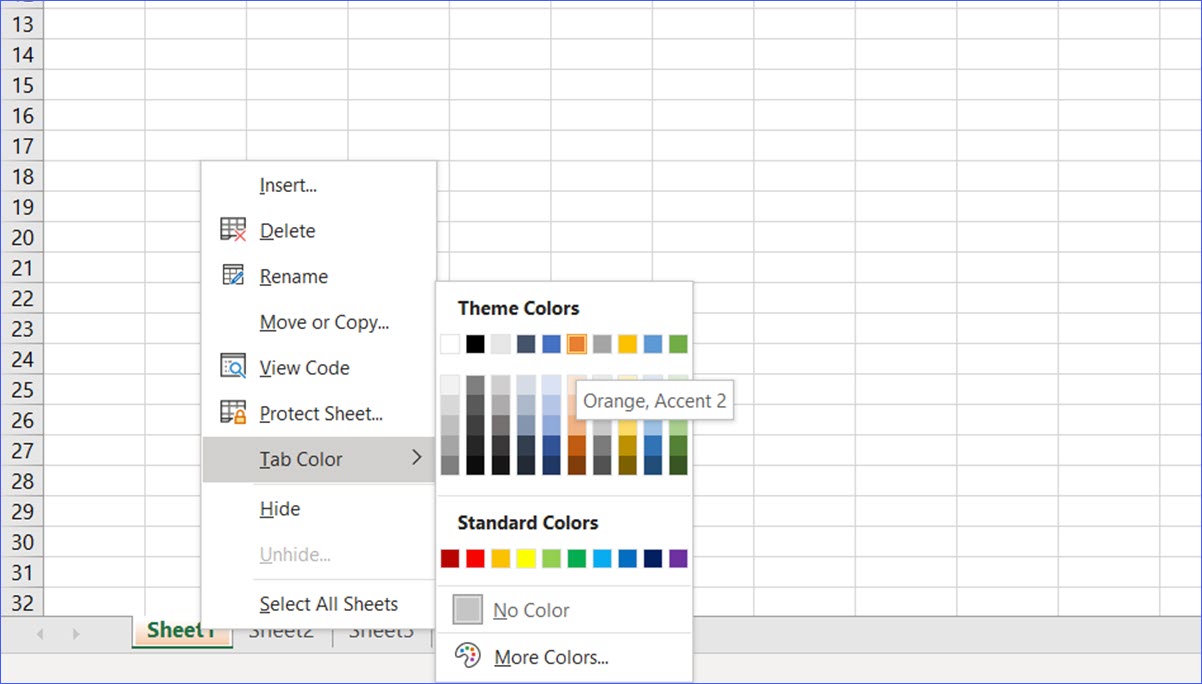 How to change worksheet tab color