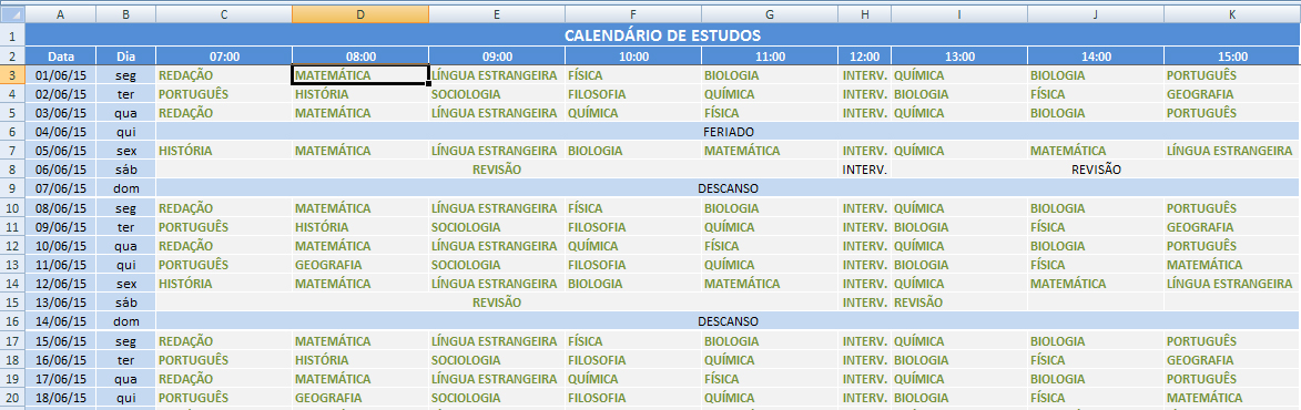 Além de ser um programa usado no mundo todo, o excel pode ser também um grande . Planilha De Controle De Estudos Enem Vestibular Concursos Excel Pratico