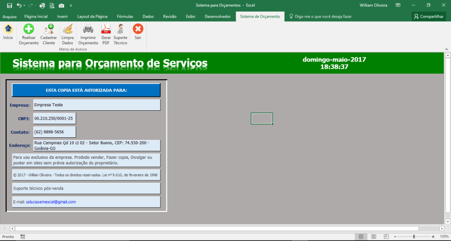 Planilha para Gerar orçamento em Excel e salvar em PDF
