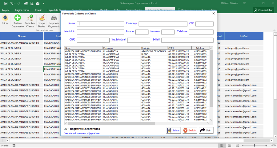 Planilha para Gerar orçamento em Excel e salvar em PDF