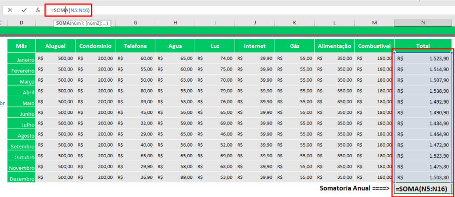 Como somar no Excel