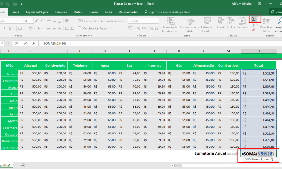 Como somar no Excel