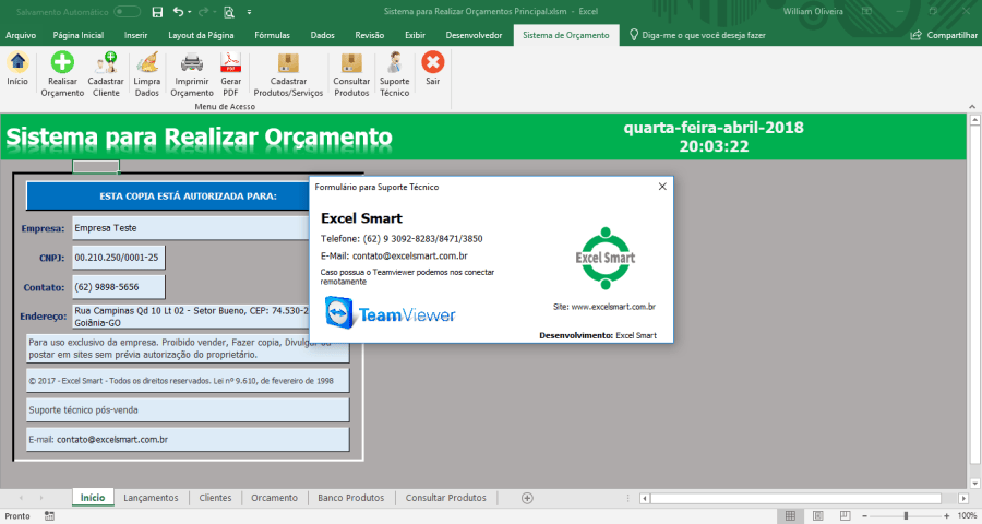 Atualização da Planilha para Gerar orçamento e Salvar em PDF