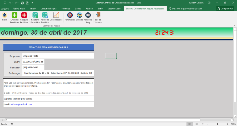 Planilha para controlar a emissão e recebimento de cheques