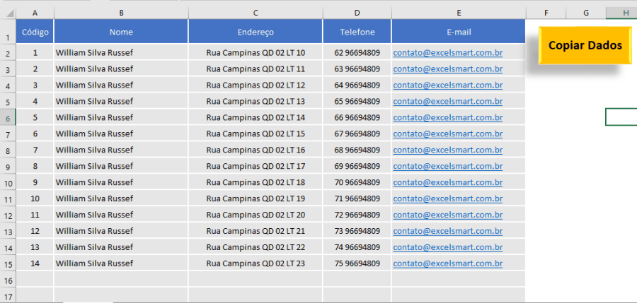 Copiar dados entre planilhas do Excel usando uma macro