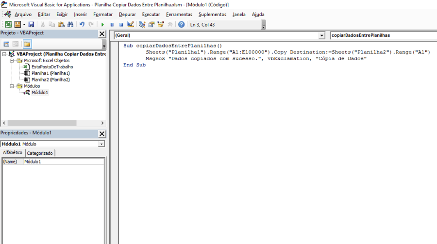 Copiar dados entre planilhas do Excel usando uma macro