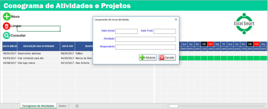 Planilha controle de atividades diária em Excel