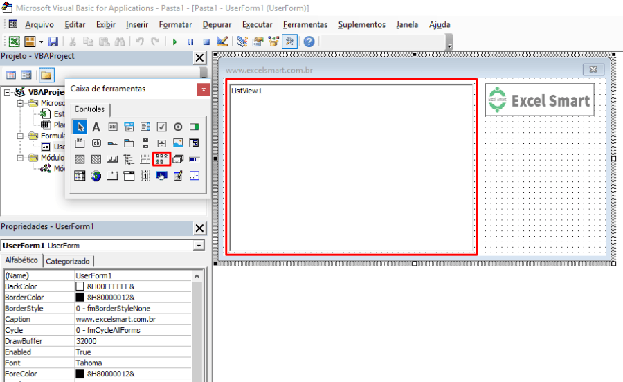 Como preencher listview no Excel VBA 2016