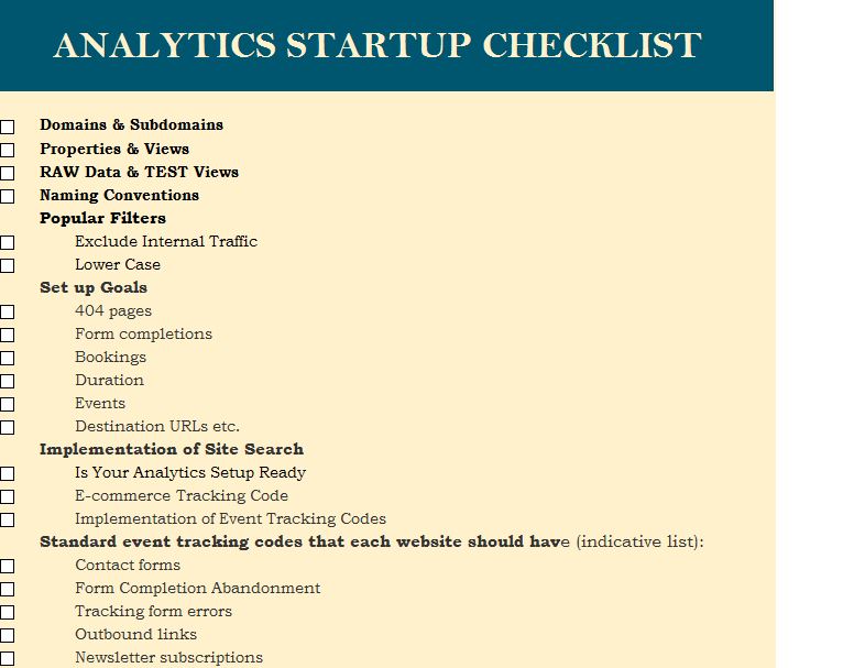 Analytics Startup Checklist