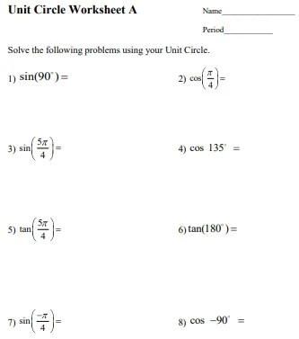 Printable unit circle charts & diagrams (word / pdf)
