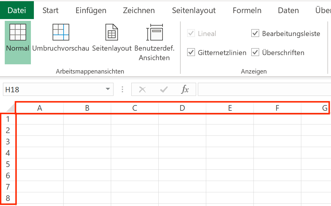 Excel Spalten Zahlen Statt Buchstaben Office 2010 Zeilen- und Spaltenüberschriften in Excel ein- oder ausblenden
