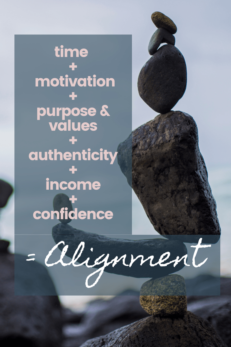 Time + motivation + purpose & values + authenticity + income + confidence = alignment