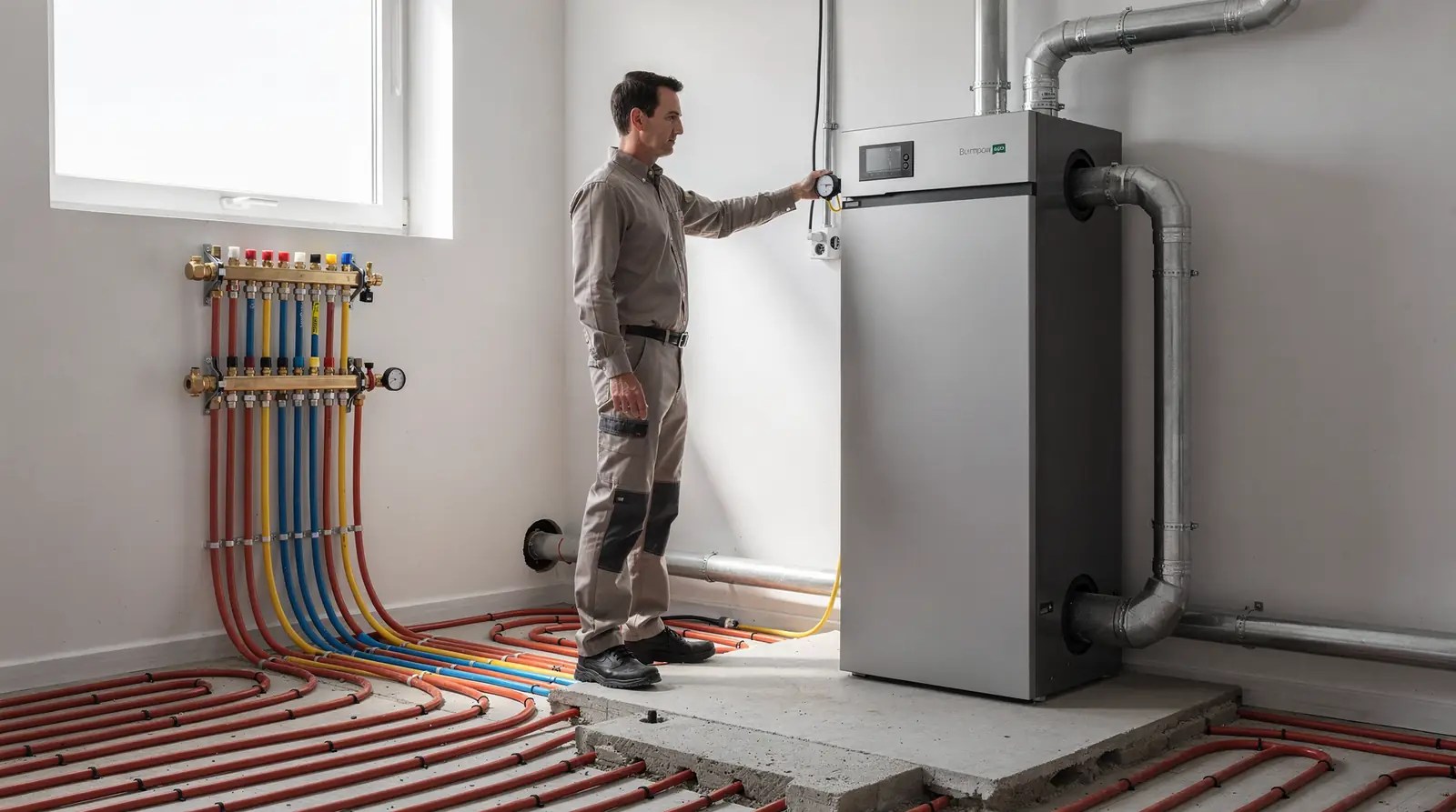 Combining a geothermal ground-source heat pump with hydronic radiant floor heating can improve overall system