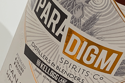 Closeup of Paradigm Spirits First Edition Whisky label
