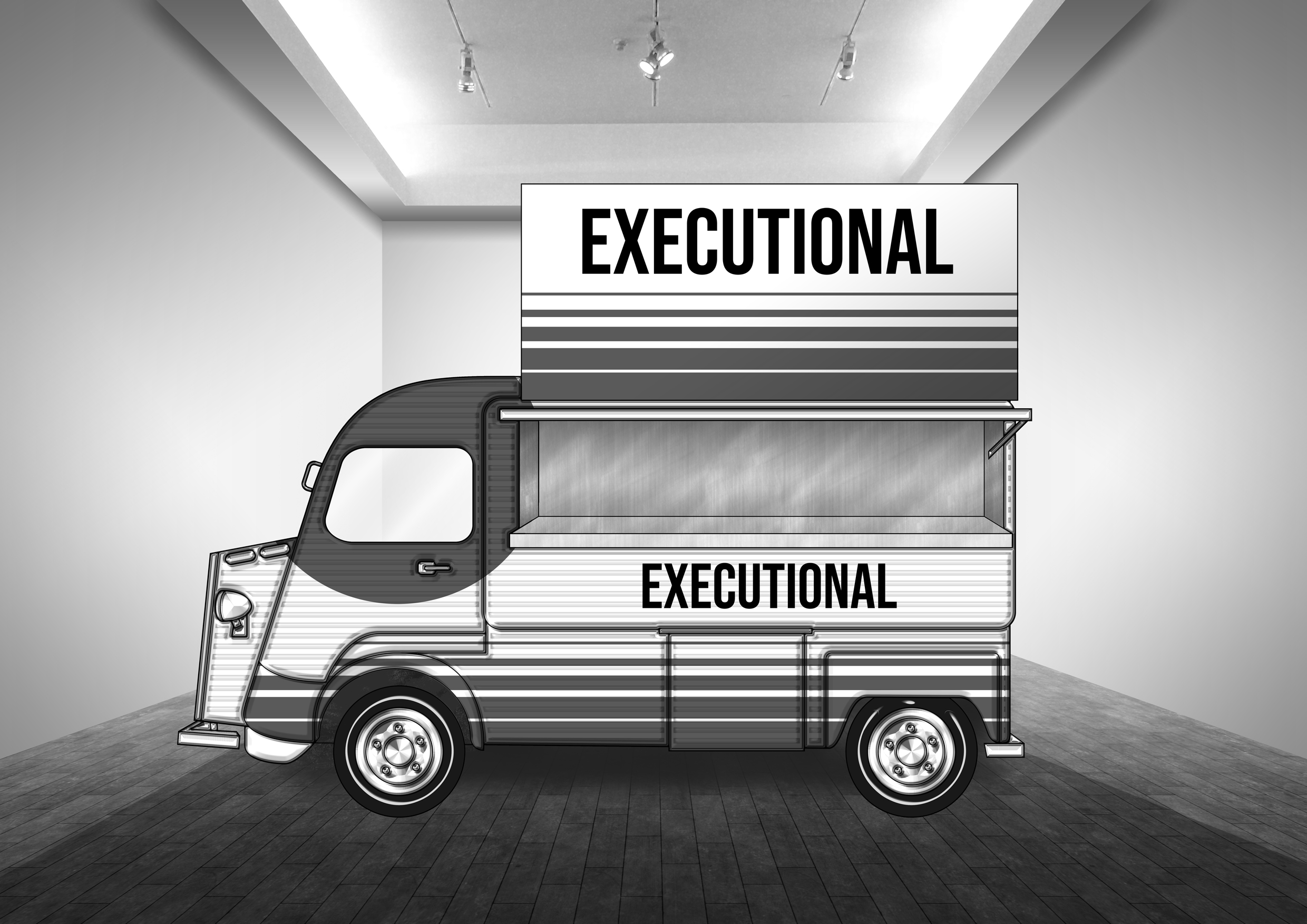 A branded sampling van featuring with EXECUTIONAL branding