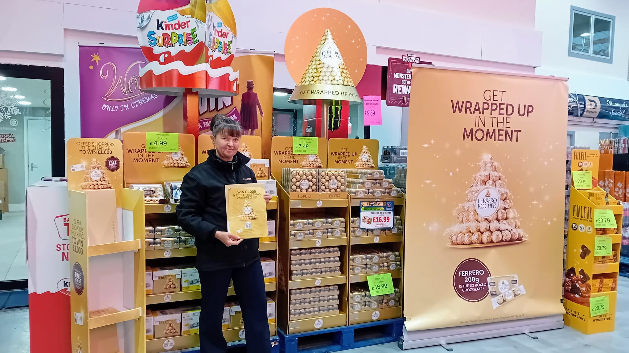 Executional merchandising audit checking Ferrero Rocher stock and display compliance in store