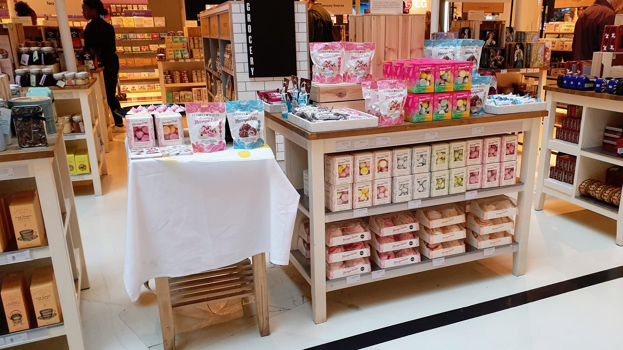Executional staff checking a Charbonnel et Walker point of sale display in store