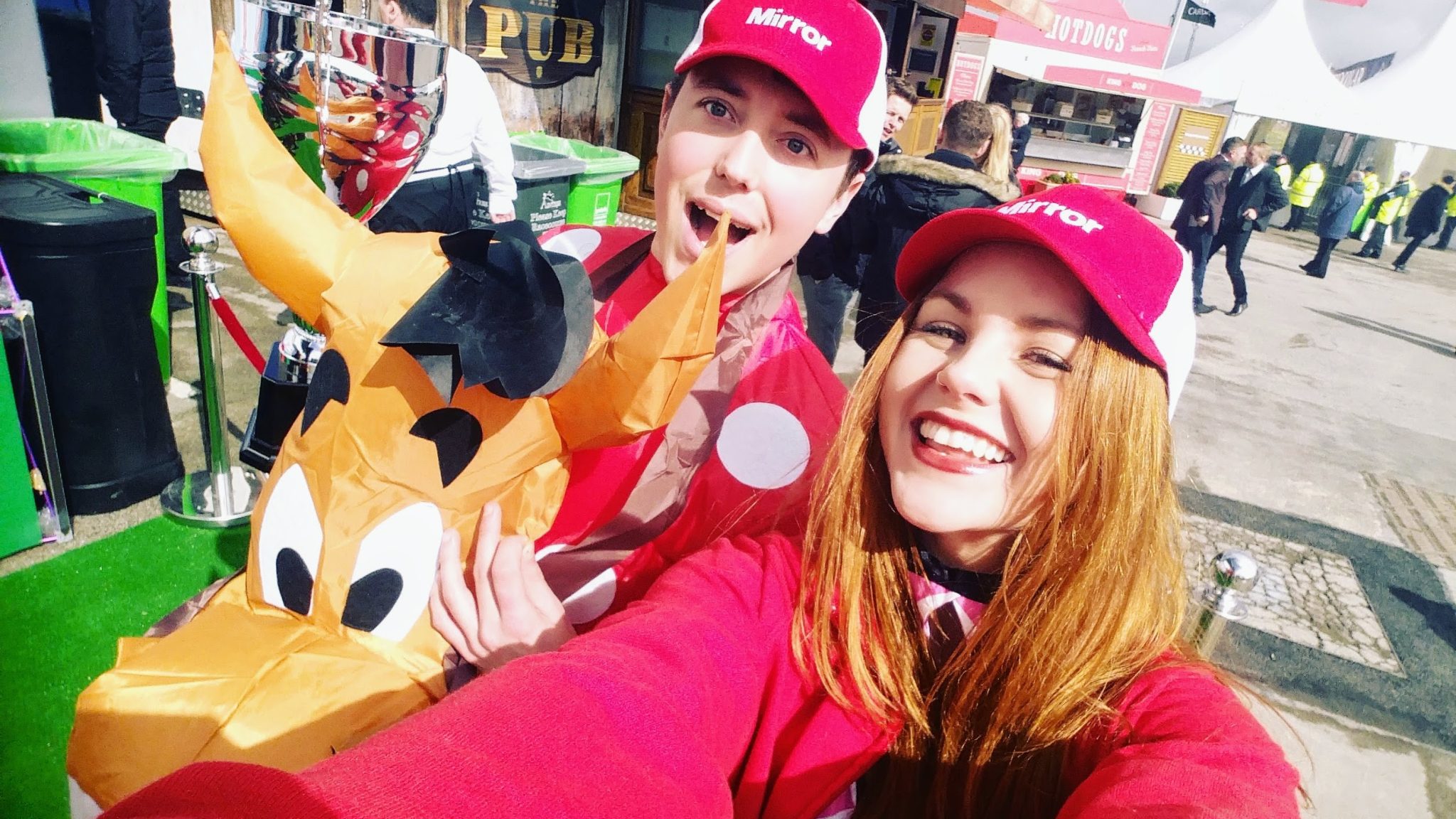 Executional promotional staff with a giant prop outside a bar for The Mirror