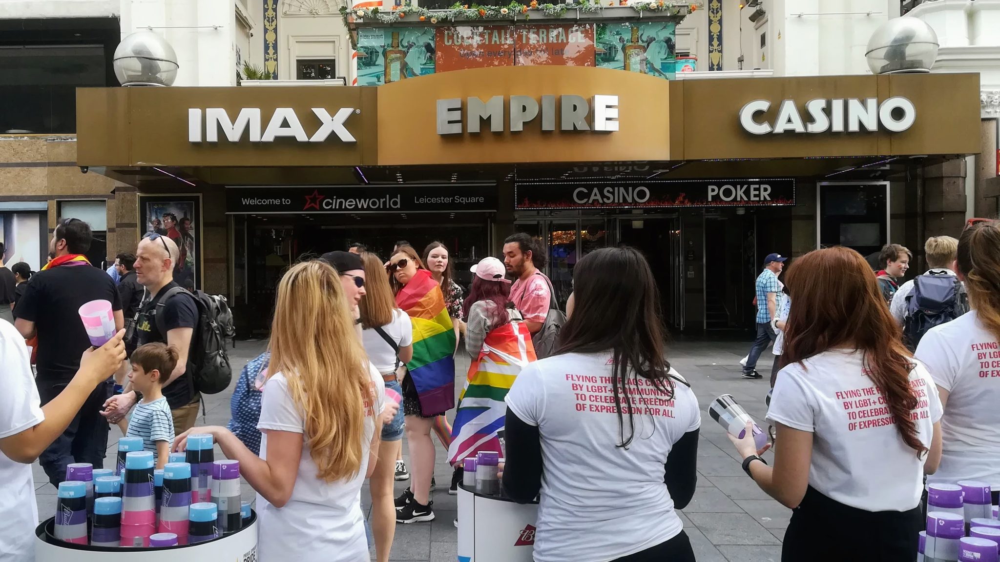 Executional promotional staff for Budweiser outside the Empire cinema in Leicester Square