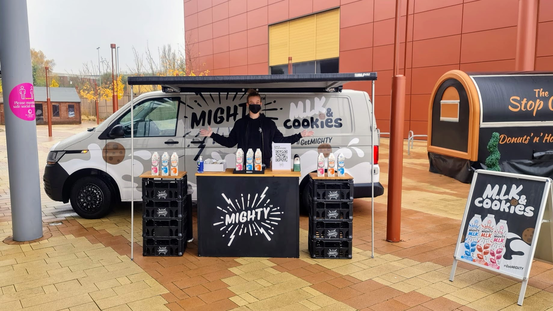 Executional branded sampling van and table for Mighty on a touring campaign